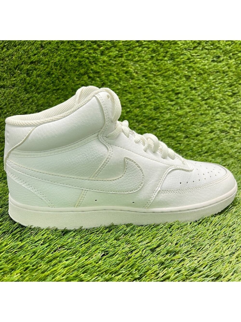 Nike Court Vision Mid Mens Size 9 Triple White Athletic Leather Shoes Sneakers